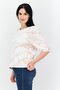 Women Round Neck Puff Sleeves Ombre Blouse, White Combo - 4
