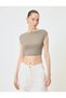 Back Low-cut Crop T-shirt Cap Sleeve Round Neck - 3
