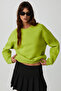 Vaneltina Women's Fleece Lined 3 Yarn Organic Cotton Oversize Basic Crew Neck Pistachio Green Sweatsh - 2