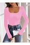 Pink Elastane Polyester Blouse High Waist Long Sleeve Round Neck Classic Cut Knitted Fabric - 4