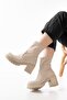 767-3040 Beige Daily Thick Heeled Women's Boots - 2
