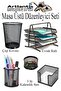 Tabletop Black Mesh Pen Holder Trash Can and 3-Tier Paperwork Rack 5 Pieces 1 Pack of 5 Tabletop Flat
