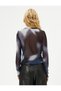 Asymmetrical Cut Tulle T-Shirt Batik Patterned Long Sleeve Round Neck Side Tie Detail - 4