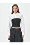 Crop Shirt Long Sleeve Strapless Corset Detailed Slim Fit - 3