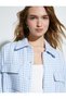 Tweed Jacket with Flap Pockets Buttoned Cuff Collar