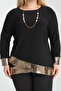 Women's Black Large Size Pulpayet Detailed Top Necklace Accessory Bluz - 4