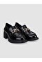 100% Genuine Leather Black Patent Leather Buckle Women's Heeled Shoes - 2