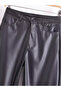 Women's Wide Leg Leather Black Pants - 3