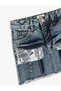 Pleated Denim Skirt with Pockets, Print Detail, Button Closure, Cotton - 3