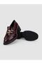 100% Genuine Leather Burgundy Patent Leather Buckle Women's Heeled Shoes - 4