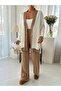 Camel Stripe Detailed Cardigan-Pants Knitwear Set - 4