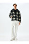 Plaid Patterned Hooded Zippered Plush Jacket
