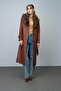 Leather Trench Coat with Detachable Fur Collar and Belted Waist Taba 6606