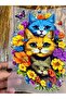 29X19 cm Ironed Triple Cat Flowered Transfer Print Arma - 2