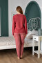 Women's Cherry Color Lace Detailed Soft Textured Pajamas Set - 4
