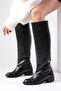 Parley Black Color Zipperless, Thin Faux Fur Lined Women's Riding Boots