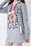 Gray Young Girl Teddy Bear Print Hooded Cotton Sweatshirt - 2