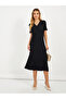 Solid V Neck Knitted Midi Dress - 4