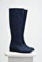 Parley Navy Blue Color Zipperless, Thin Faux Fur Lined Women's Boots - 5