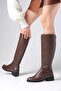 Vivien Brown Women's Boots with Back Zipper and Thin Faux Fur Lining - 5