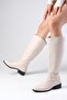 Vivien Beige Color Back Zipper Thin Faux Fur Lined Women's Boots - 3