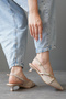 Three Buckle Women's Low Heel Shoes Seeroi Beige - 4