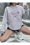 Women's Gray Purple up Printed Hooded Hoodie Sweatshirt