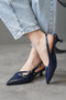 Three Buckle Women's Low Heel Shoes Seeroi Navy Blue - 4