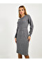 Flat Knit Belted Sweater Knee Length Dress - 5