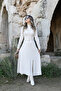 Beige Ribbed Belt Detail Front Slit Dress - 4