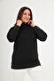 Plus Size Half Turtleneck Zip-Up Geometric Stone Detail Black Sweatshirt