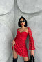 Women's Red Glop Detailed Lace Mini Dress Nbdf105 - 6