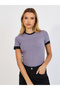 Ribbed Round Neck Contrast Panel Fitted T-Shirt