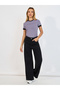 Ribbed Round Neck Contrast Panel Fitted T-Shirt - 2