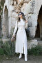 Beige Ribbed Belt Detail Front Slit Dress - 2