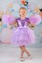 Girl's Lilac Buckle Pompom Sleeves Evening Dress Party Birthday Dress - 4