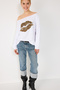 100% Cotton Leopard Printed Lip Printed Sweatshirt - 4