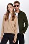 Unisex Slim Fit Slim Fit Beige Stand Collar Zippered Plain Cardigan - 3