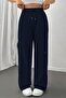 Navy Blue Seasonal Casual Wide Comfortable Loose-Legged Two-Thread Women's Sweatpants
