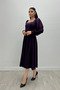 Crepe Fabric Sleeves Tulle Detailed Midi Dress - PATLICAN PURPLE