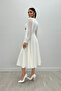 Crepe Fabric Tulle Detailed Sleeves Midi Dress - WHITE - 5