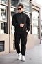 V&M Store Three Thread Half Zipper Tracksuit Set - Black - 4