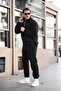 V&M Store Three Thread Half Zipper Tracksuit Set - Black - 2