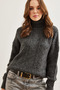 Women's Anthracite Turtleneck Soft Textured Knitwear Sweater Kzk- 19000892 - 2