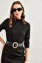 Women's Black Stand Collar Baby Overlock Detailed Knitted Blouse Blz- 19002783 - 4