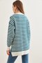 Women's Petrol Blue Half Fisherman Striped Soft Textured Knitwear Tunic Tnk- 19000100 - 7