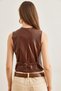 Women's Bitter Brown Lined Fleto Pocket Faux Leather Vest Ylk- 19000045 - 6