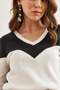 Women's Black Ecru V-Neck Color-Blocking Raster Stretchy Dress Elb- 19002306 - 6