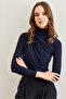Women's Navy Blue Drape Detailed Flowy Stylish Blouse Blz- 19002712 - 7