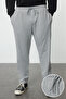 Plus Size Gray Regular Fit Elastic Waist and Tie Fabric Pants Tmnaw25Ar00004